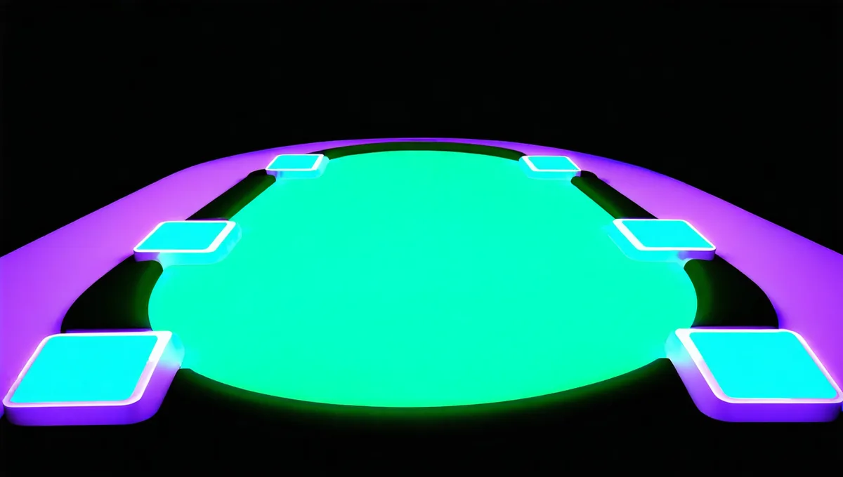 Abstract stylized concept of multiple video call frames arranged around a dark poker table layout