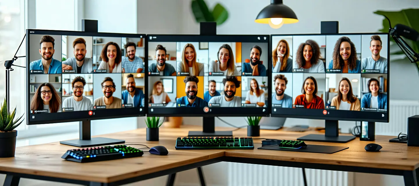Remote team members on a video call game night